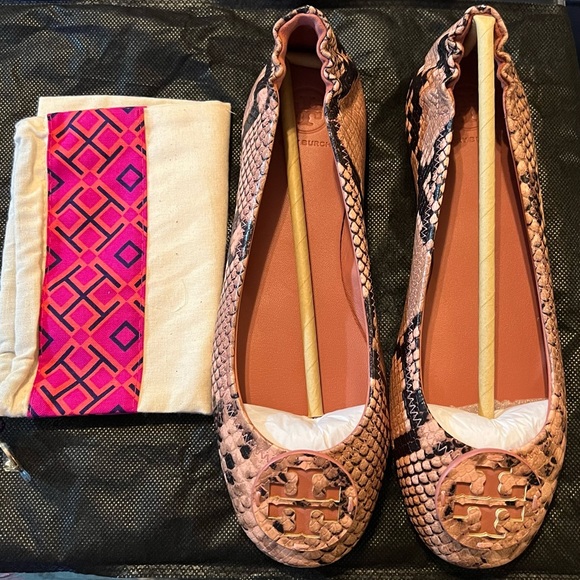 Tory Burch Minnie Travel Ballet Flat Blush Snake Print - Picture 3 of 3